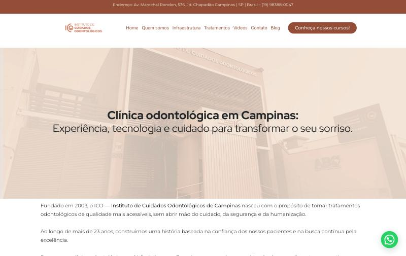 Página inicial do site da ICO Campinas
